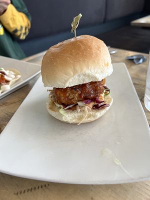 Fried chicken burger  at enVie A Vegan Kitchen in Halifax