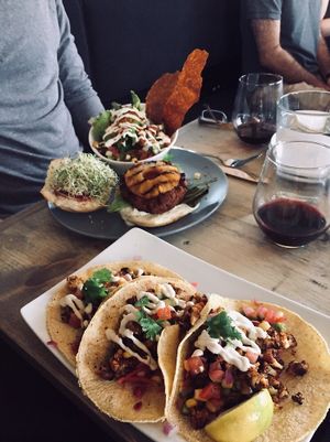 Cauliflower Taco's & Soy burger at enVie A Vegan Kitchen in Halifax