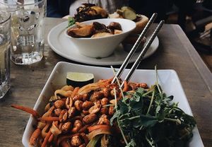 Pad Thai and “double bacon cheese”burger at enVie A Vegan Kitchen in Halifax