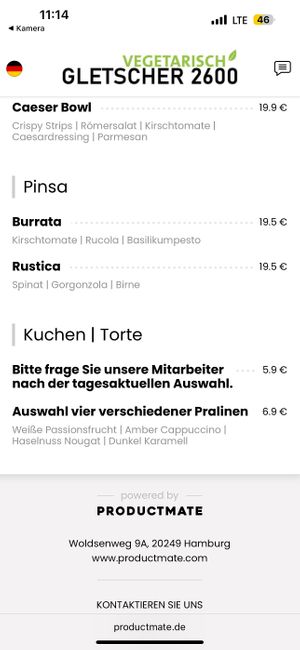 Speisekarte/menu  at Gletscher 2600 in Garmisch-partenkirchen