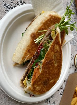 Vegan melt on Turkish breadd  at The Mushroom in Balingup