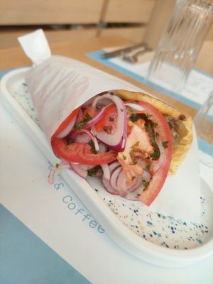 "Wrap meatless "Souvlaki"" I love it! at The Greek Project  in Nyon