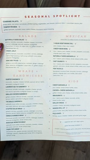 Eat in menu at Naturally Good Foods & Cafe in Montauk