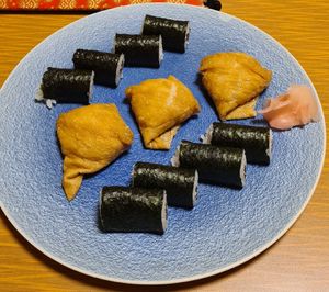 Pickled vegetable makis and inari at Sanshijo in Nikko