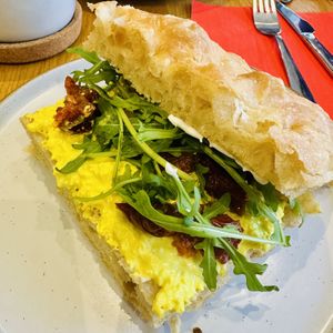 Tofu focaccia   at Rolling Oats in London