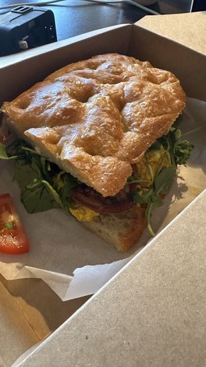 Takeaway eggless focaccia sandwich  at Rolling Oats in London
