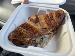 Caprese croissant (toasted)   at Little Audrey's Plant Based Mobile Cafe in Inverness