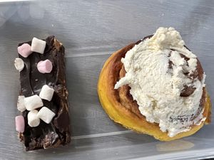 Rocky Road & pumpkin cinnamon bun   at Little Audrey's Plant Based Mobile Cafe in Inverness