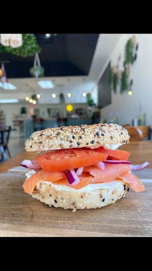 Smoked salmon bagel at Whole Green Cafe in Pompano Beach