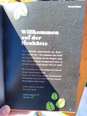 Klare Kennzeichnung Vegan at Ifenhütte in Hirschegg