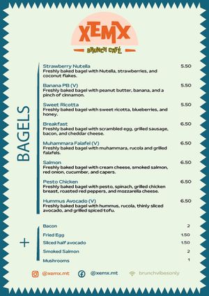 Bagels Menu at XEMX in Mellieha