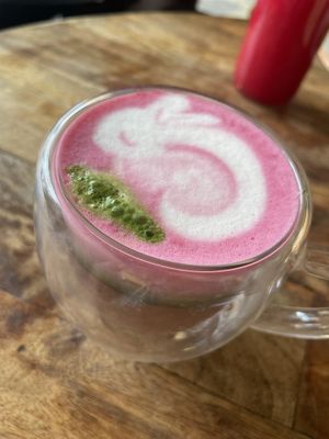 Beetroot matcha latte wirh almond milk  at 4Stories in Kathmandu