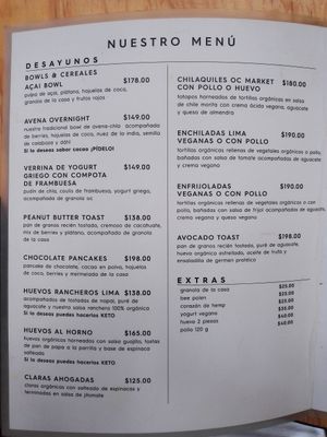 Breakfast menu 2/2024 at OC Market in Mexico City