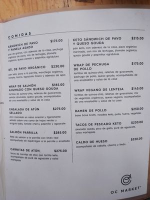 Menu include vegan options 2/2024 at OC Market in Mexico City
