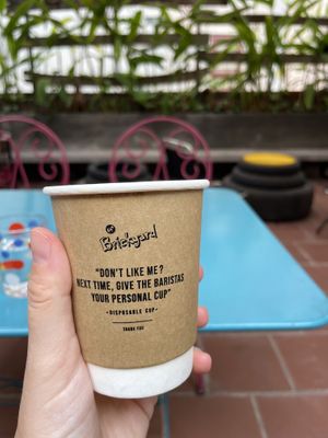 Upstairs seating comes with takeout cup unfortunately   at 84th Brickyard in Hanoi