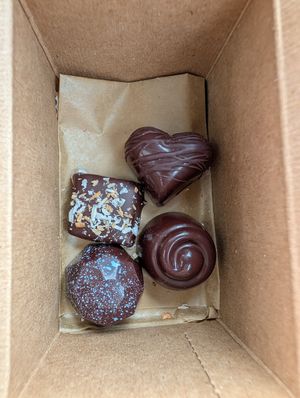 Vegan truffles - blueberry/lemon, caramel, peanut butter, ginger at Grocer's Daughter Chocolate Gelato + Sweets Shop in Empire