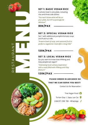 Menu at Tree Vegan Kitchen in Sapa