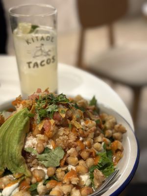 Tempeh rice and a lime sour  at Kitade Tacos - Commissary in Tokyo