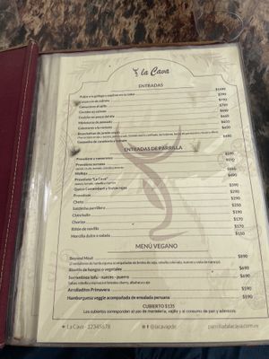 Menu con opciones veganas abajo  at La Cava in Punta Del Este