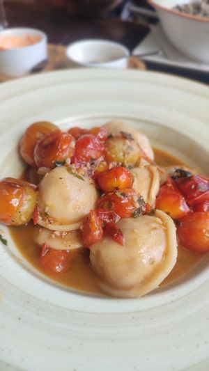 Sorrentinos de tofu, puerros y nueces at La Cava in Punta Del Este