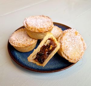 Treat yourself to a slice of heaven with our delectable plant-based Mince Pie! Bursting with festive flavors, this pie is a must-have for any Christmas celebration. at Heavenly Vegan Coffi in Barry