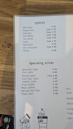 Menu drinks at Heavenly Vegan Coffi in Barry