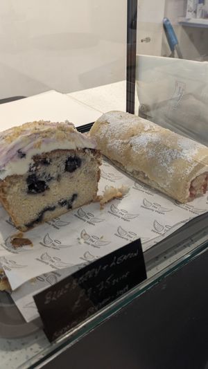 Lemon blueberry cake at Heavenly Vegan Coffi in Barry