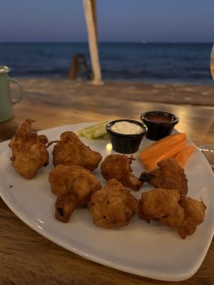 Vegan Cauliflower Buffalo Wings  at Sand Bar Beach House in Playa Del Carmen