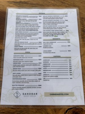 Menu  at Sand Bar Beach House in Playa Del Carmen