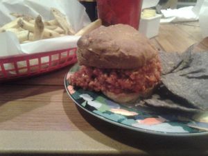 Tasty sloppy joe and fries.   at Urban Vegan Cafe in Hilton Head Island