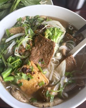 Vegan Beef Phở (Phở Bò Chay) with two different preparations of tofu, really fresh veggies/herbs, in a flavorful broth 💚  at Thanh Luong Vegetarian in Minnetonka