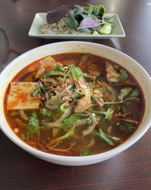 #D1 - Vegan Spicy Beef Noodle Soup. Huge portion & huge pieces of Tofu and "beef". Perfect spice level. at Thanh Luong Vegetarian in Minnetonka