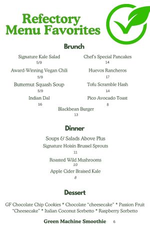 Regular TRC Vegan Menu at The Refectory Cafe in Durham