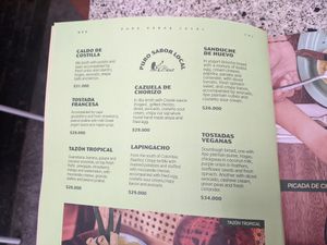 Menu at Mamasita Medallo in Medellin