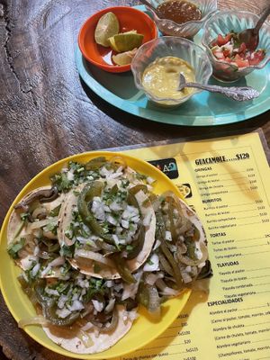 Vegetable Tacos with Salsa Verde  at La Ola in Brisas De Zicatela