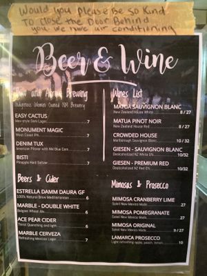 Drinks menu at Alys A La Cart in Taos