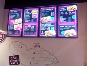 Menu (vegan options identified) at Som Kitchen in Vienna