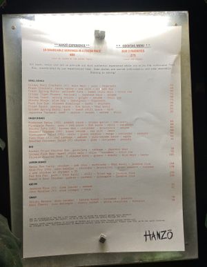 Menükarte  at Hanzo - Vesterbro in Copenhagen