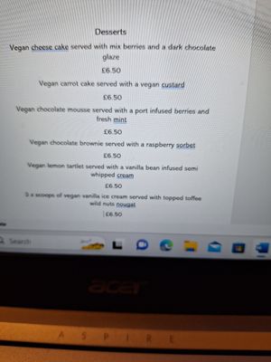 Dessert menu at Lamphey Hall Hotel in Pembroke