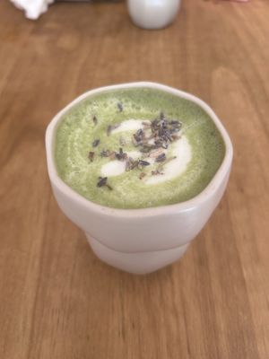 Matcha latte with oat milk  at Helen's Book in Paris