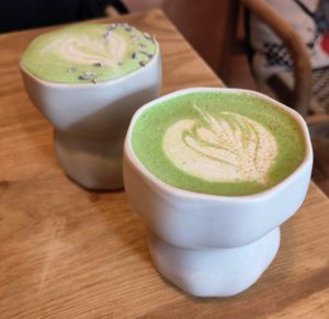 Matcha Lavender + Matcha Ginger (vegan) at Helen's Book in Paris