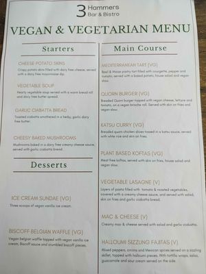 Vegan & Vegetarian Menu  at 3 Hammers Bar & Bistro Ltd in Wolverhampton