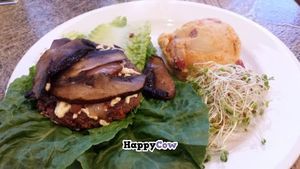 Veggie burger on lettuce with potato salad at Fresh First - Maybe closed in Fort Lauderdale
