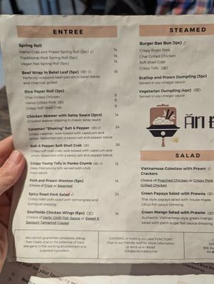 Menu at An Di - Vietnamese Bar and Restaurant  in Docklands