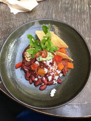 Red chili plate (it's a very small portion)  at Beach Muffin in Zushi