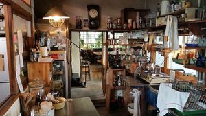 inside the kitchen looking out - building is almost 100 years old, originally a sushi place at Beach Muffin in Zushi