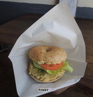 toasted bagel sandwich with bean paste at Beach Muffin in Zushi