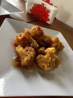 Fried cauliflower - incredible   at Soigné Vegan Garden in St Johns