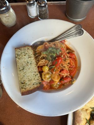Capellini Pomodoro with kohlrabi noodles minus the cheese - it was ok.   at paesanos in Sacramento