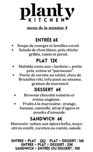 Menu semaine 4 de 2025 at Planty Kitchen in Clermont-ferrand